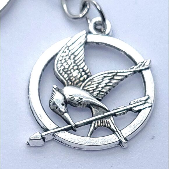 NEW Hunger Games Mockingjay Silver Keychain Backpack Bag Charm Keyring Key Chain - Picture 4 of 5